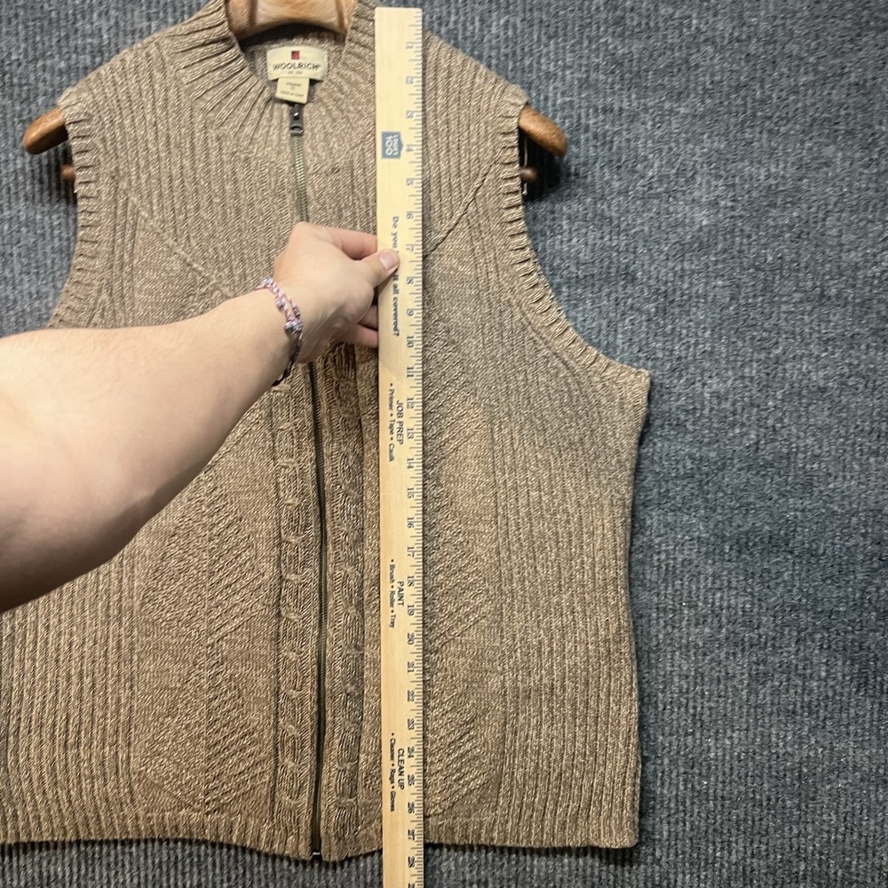 Woolrich Sweater Vest Womens XL Tan Cable Knit Mock Neck Ramie Cotton - Picture 2 of 8